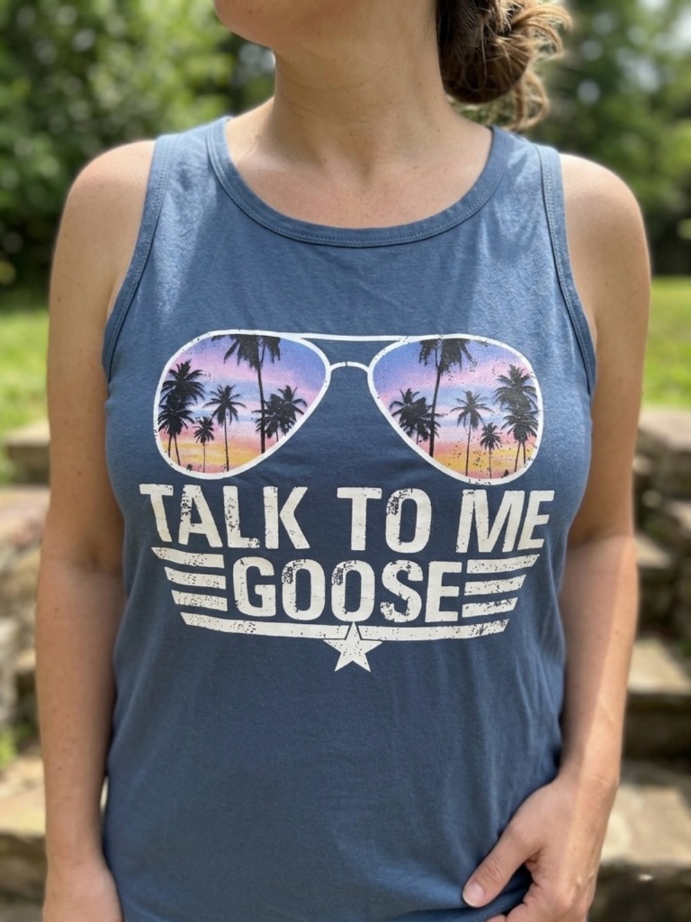 🔴 Top Gun "Talk To Me Goose" Graphic Tank Top Blue XXL Retro Aviator Summer
